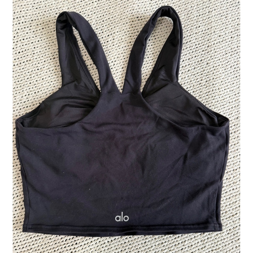 Alo Yoga Real Bra Tank Black V-Neck Racerback Cropped Activewear Top Small